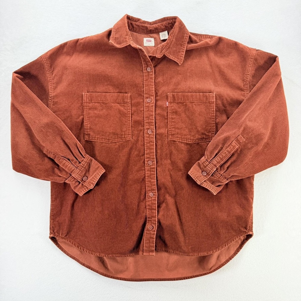 Levi's Shirt Womens Large Brown Corduroy Button Up Long Sleeve Top Oversized